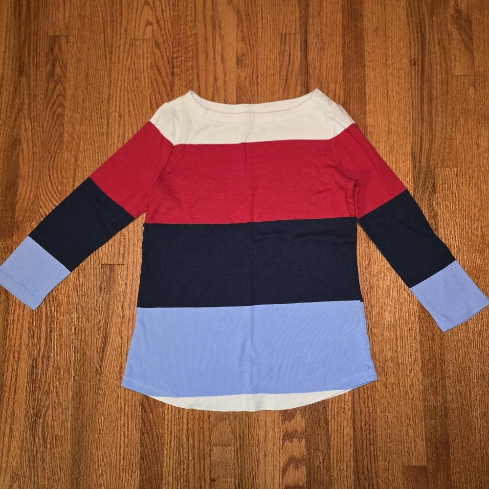 Red, white and blue sweater